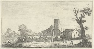 Italiaans landschap met een dorpje