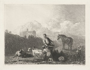 Italiaans landschap met geitenmelkster