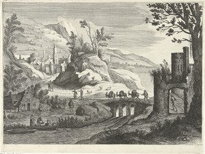 Italiaans landschap met gezicht op een stad