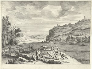 Italiaans landschap met vissers