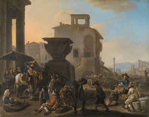 Italiaans marktplein met kiezentrekker