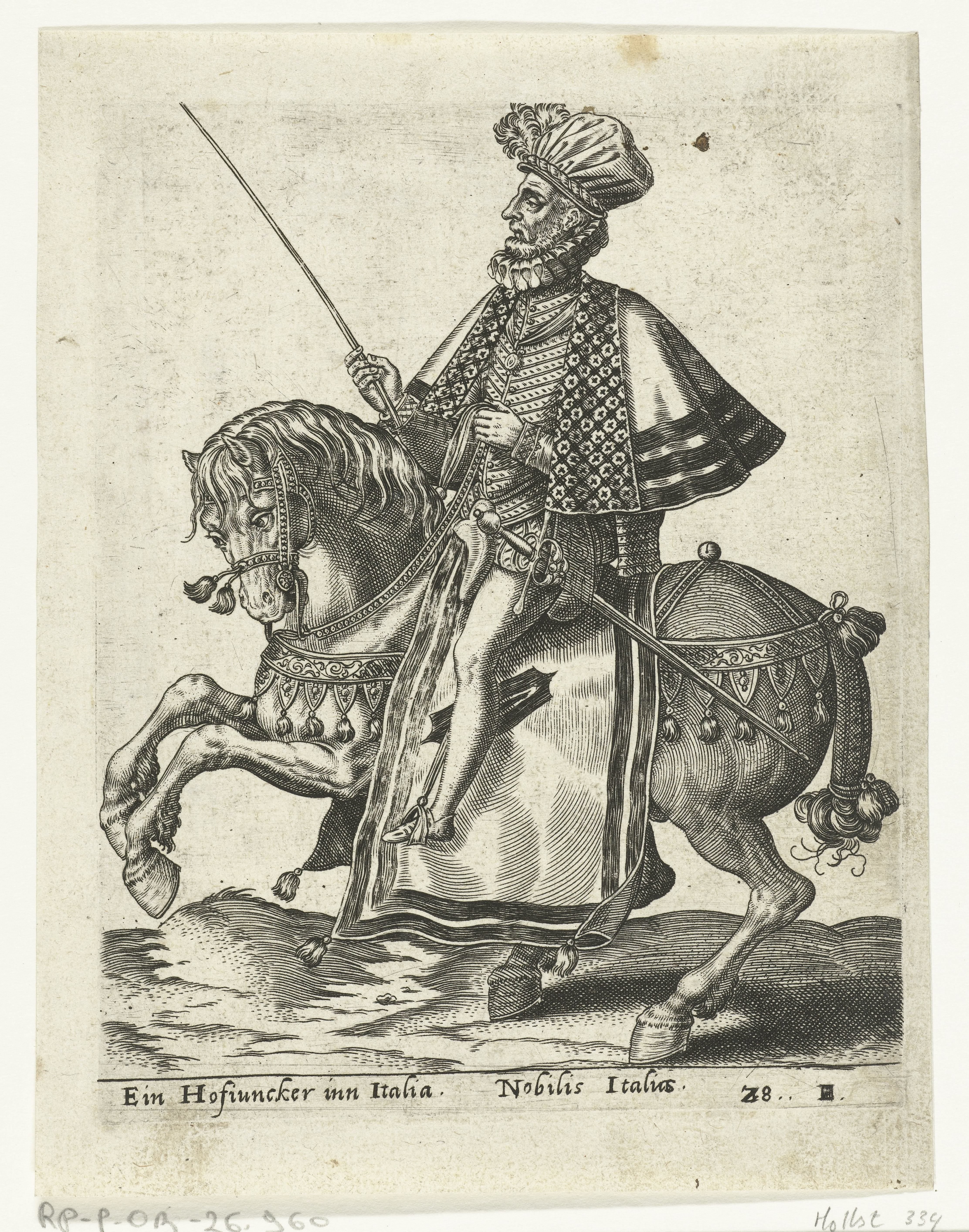 Italiaanse jonker te paard by Abraham de Bruyn