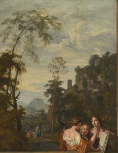 Italian Landscape with three Women Making Music