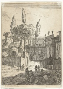 Italianiserend landschap met antieke gebouwen en figuren
