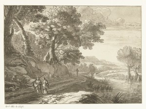 Italianiserend landschap met drie wandelaars