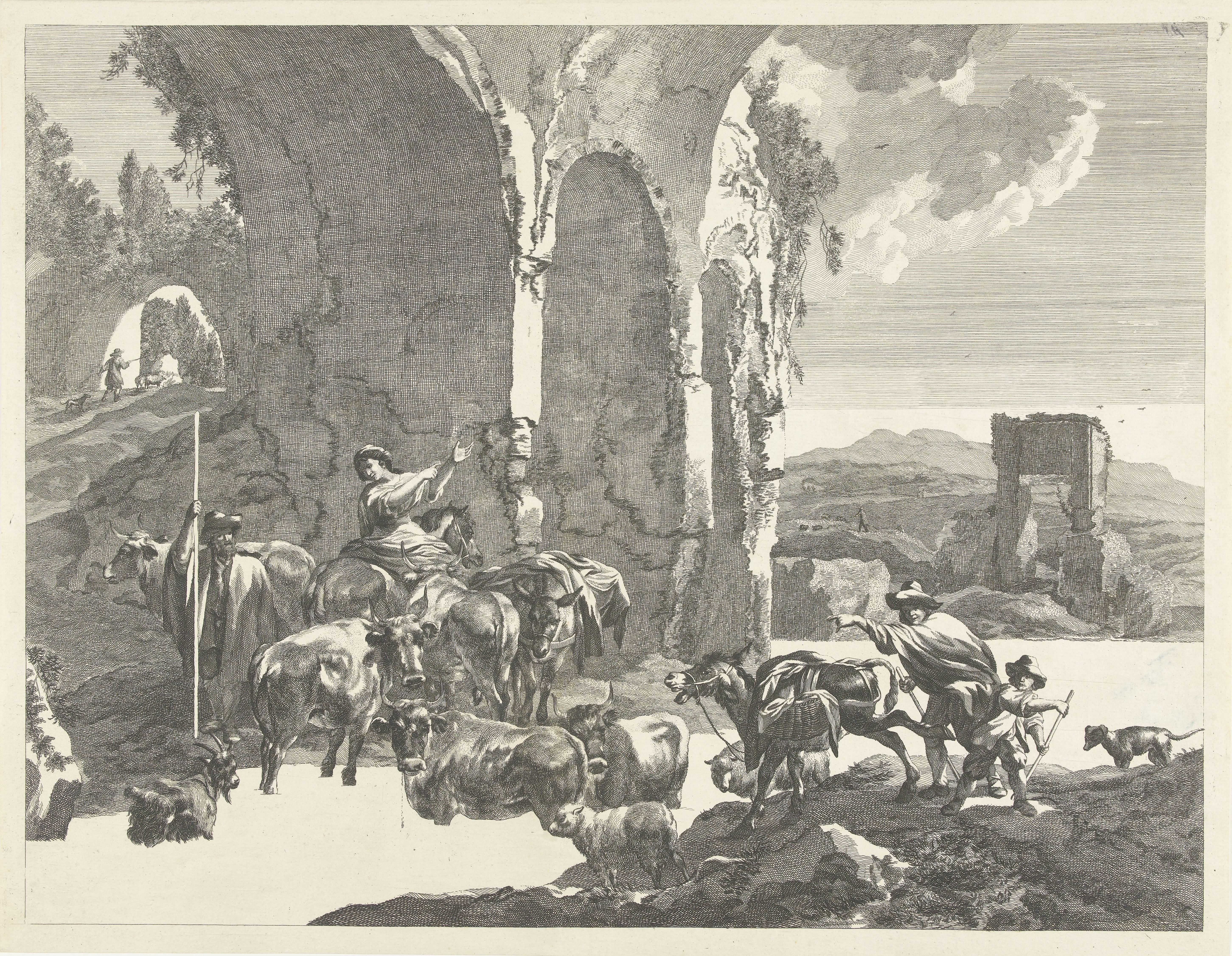 Italianiserend landschap met herders en vee by Abraham Delfos