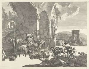 Italianiserend landschap met herders en vee