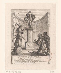 Izebel en twee knielende koningen voor een beeld van Fortuna