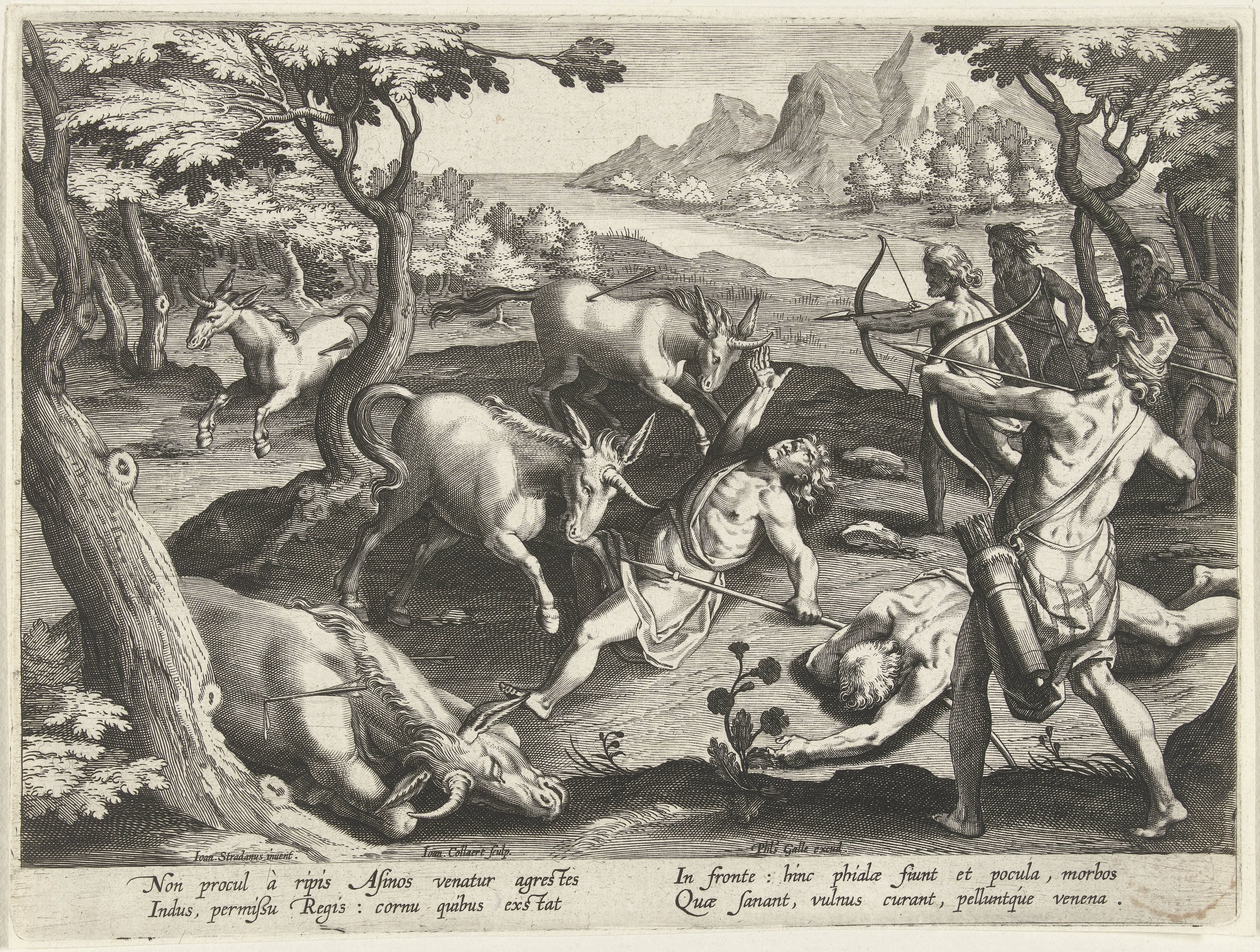 Jacht op eenhoorns by Jan Collaert (II)