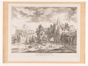 Jachtgezelschap in een landschap met een kasteel op een klif