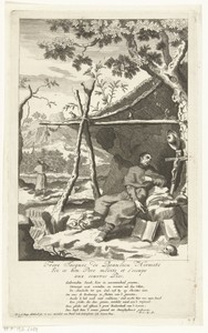 Jacob de Beaulieu als heremiet zittend in een hut