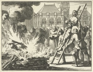 Jacob de Geldersman en Dirk Pietersz. Smuel op de Dam op de brandstapel, 1546