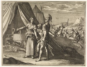 Jaël toont Barak het dode lichaam van Sisera