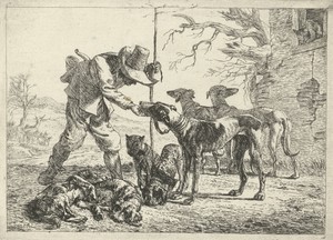 Jager met zeven honden