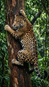 Jaguar Climbing Tree