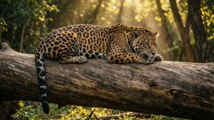 Jaguar on Fallen Log