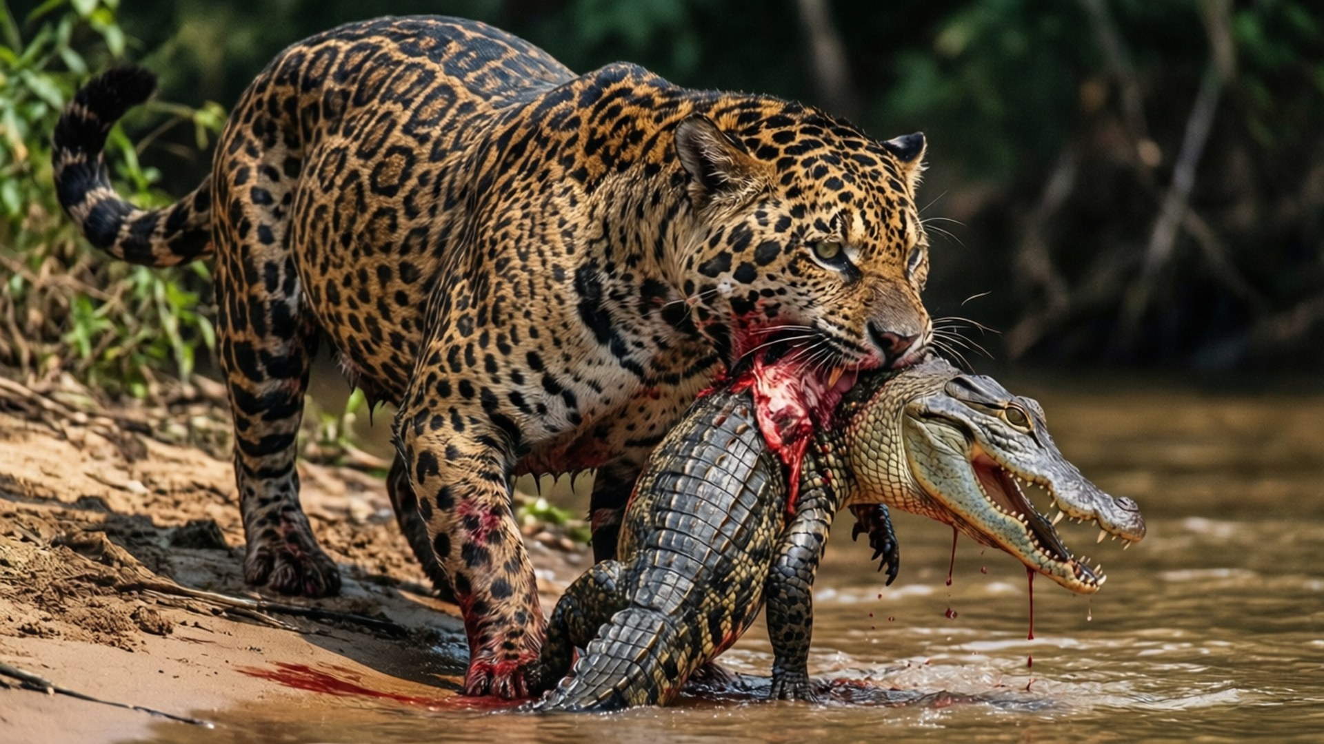 Jaguar with Prey by Wallpapers.art Studio