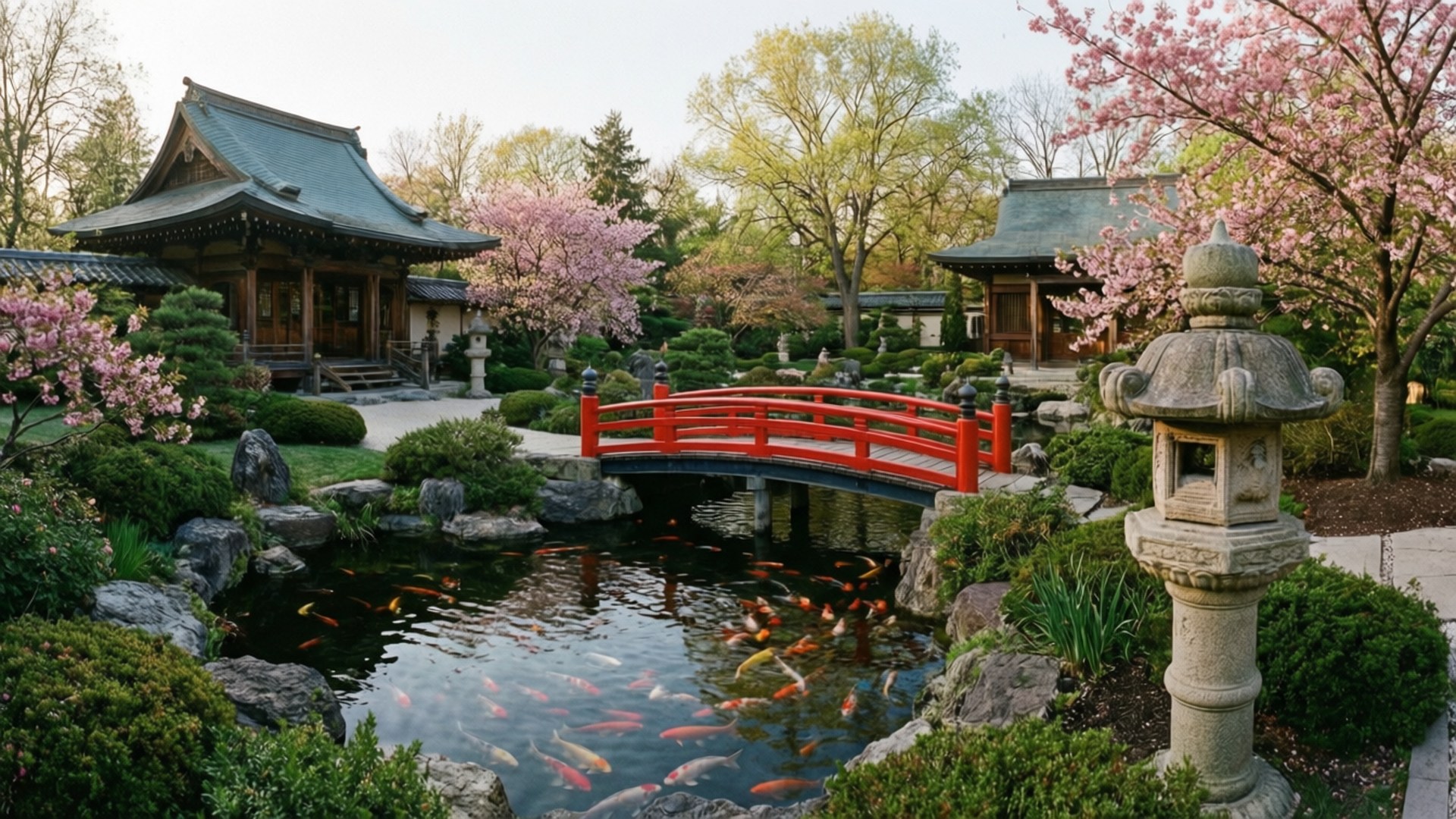 Japan House Cherry Blossoms by Wallpapers.art Studio