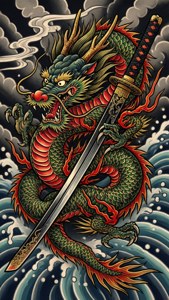 Japanese Dragon and Sword