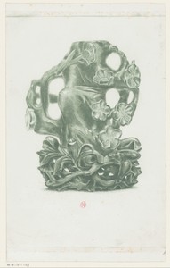 Japans snijwerk met takken en bloemen, mogelijk in jade