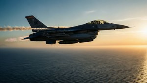 Jet Over Ocean Sunset