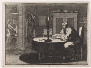 Joannes Columbinus van Siena leest bij kaarslicht het verhaal van de H. Maria van Egypte