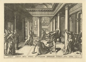 Joden en ongelovigen bekogelen Christus met stenen