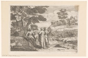 Johannes de Doper wijst twee apostelen op Christus in de verte