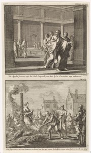 Johannes en de ketter Cerinthus in het badhuis en de verbranding van een onschuldige vrouw