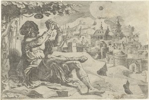 Jona onder de boom met kalebassen