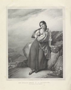 Jonge moeder met kind in berglandschap