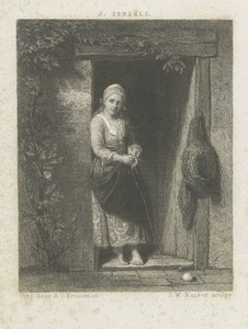 Jonge vrouw met breiwerk