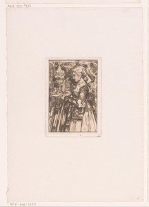 Jonge vrouw met dienblad bij een tafel