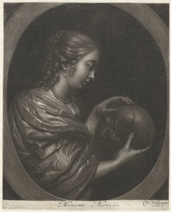 Jonge vrouw met een schedel