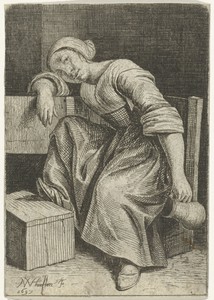 Jonge vrouw met kruik in de hand