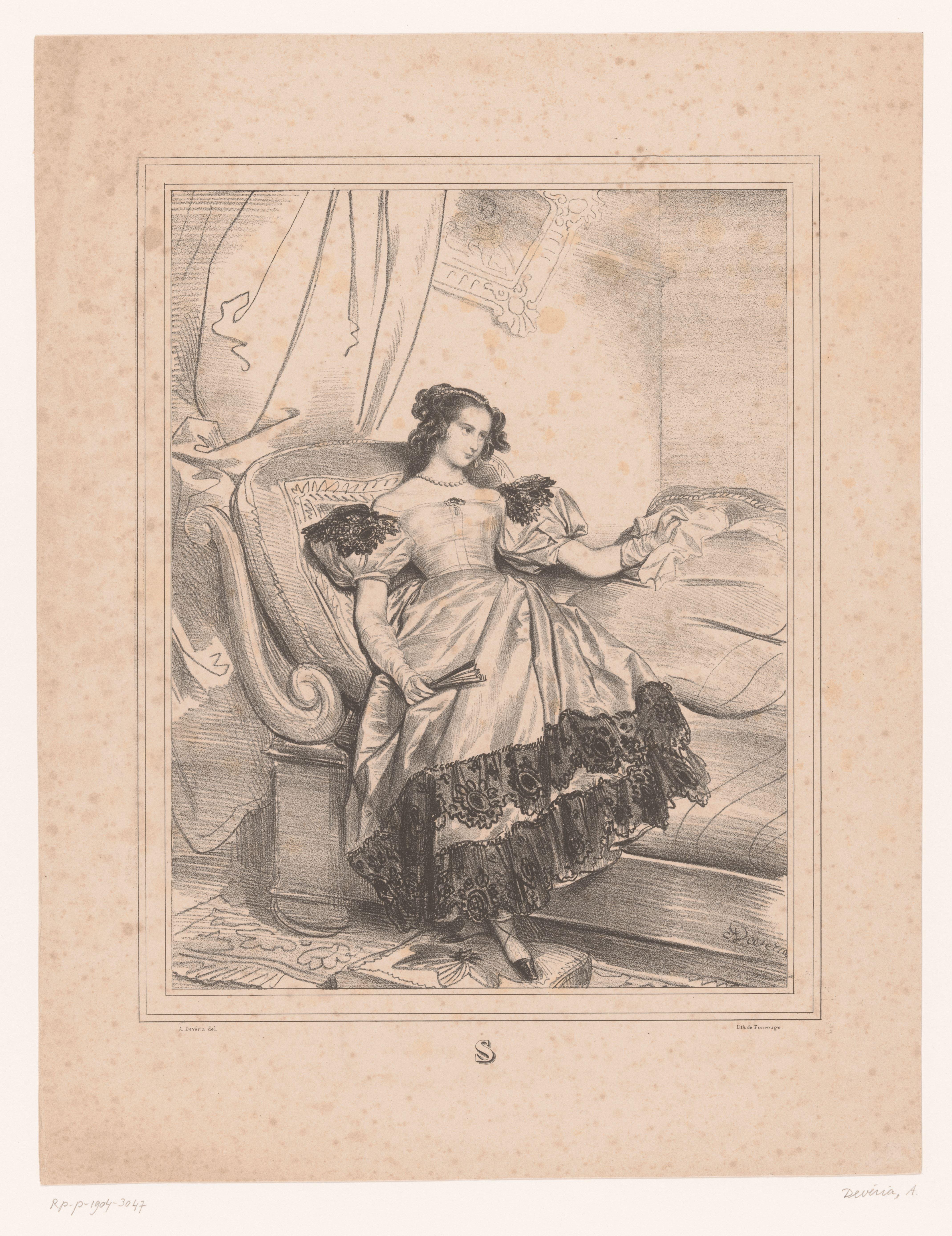 Jonge vrouw op een sofa by Achille Devéria