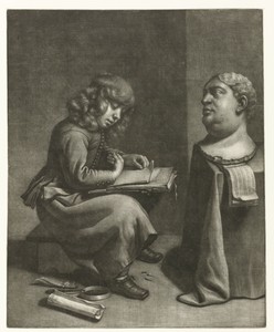 Jongen tekent een pleisterbuste