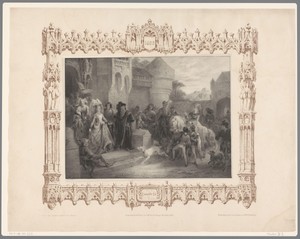 Jonkvrouw met gevolg wordt ontvangen op een kasteel