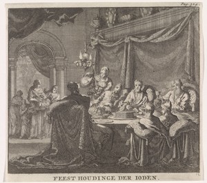 Joodse familie aan tafel tijdens een Joods feest