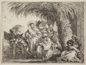Joseph Kneels with the Child before Mary on the Donkey