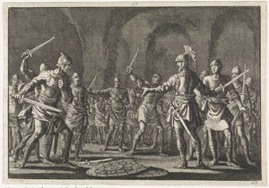 Josephus na de verovering van Jotapata met 40 metgezellen in een grot