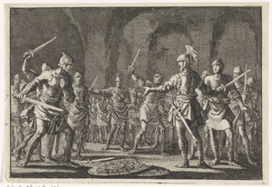 Josephus na de verovering van Jotapata met 40 metgezellen in een grot