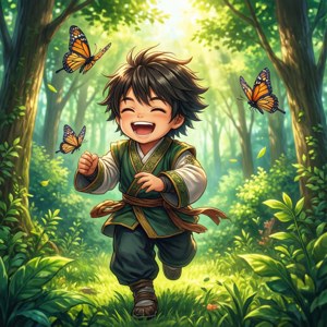 Joyful Play in Forest