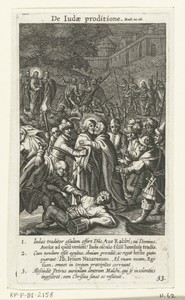 Judas verraadt Christus met een kus en soldaten nemen hem gevangen