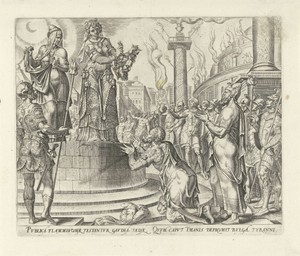 Judit toont het hoofd van Holofernes aan het volk