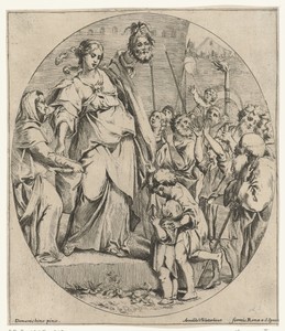 Judit toont het hoofd van Holofernes aan het volk
