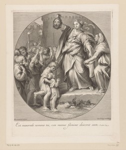 Judith toont het hoofd van Holofernes aan het volk