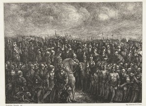 Julius Caesar met het Romeinse leger en gevangenen