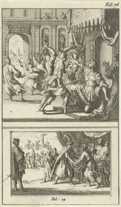 Julius Caesar vermoord / Polycrates door Orates vriendelijk ontvangen