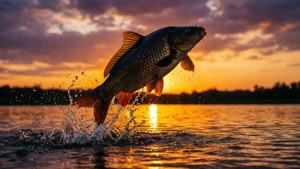 Jumping Carp at Sunset